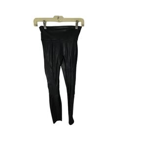 Spanx Faux Leather Moto Leggings Ankle Length XS Black 2437 Grunge Emo Biker